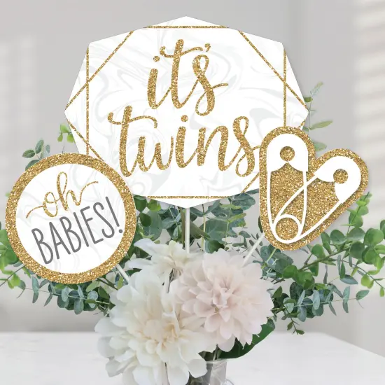 Big Dot of Happiness It's Twins - Gold Twins Baby Shower Centerpiece Sticks - Table Toppers - Set of 15 {1}