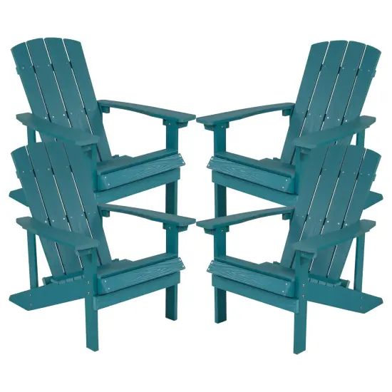 Emma and Oliver 4 Pack Outdoor All-Weather Poly Resin Wood Adirondack Chairs Sea Foam {1}