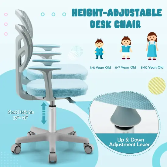 Adjustable Desk Chair with Auto Brake Casters for Kids Blue {6}