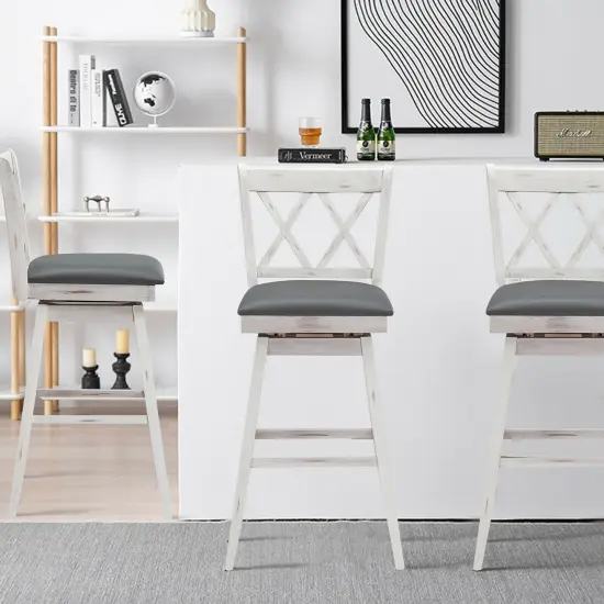 2 Pieces 29 Inches Swivel Counter Height Barstool Set with Rubber Wood Legs White {2}