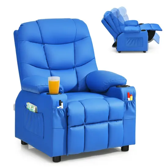Kids Recliner Chair with Cup Holders Suitable for Children's Room, Living Room and Bedroom Blue {1}
