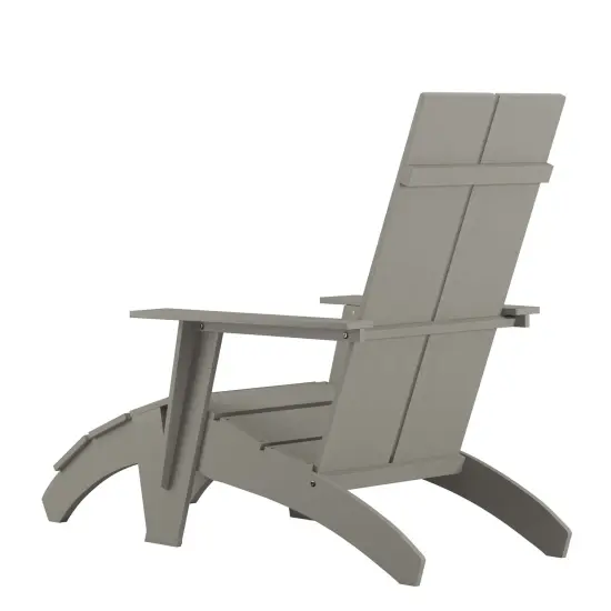 Merrick Lane Piedmont Adirondack Modern Slatted Back Patio Chair With Accompanying Foot Ottoman Gray {4}