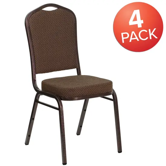 Emma and Oliver 4 Pack Crown Back Stacking Banquet Chair BrownFab/CopperVein {5}
