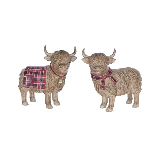 Melrose Set of 2 Highland Cow Tabletop Figurines 7.75" Brown {1}