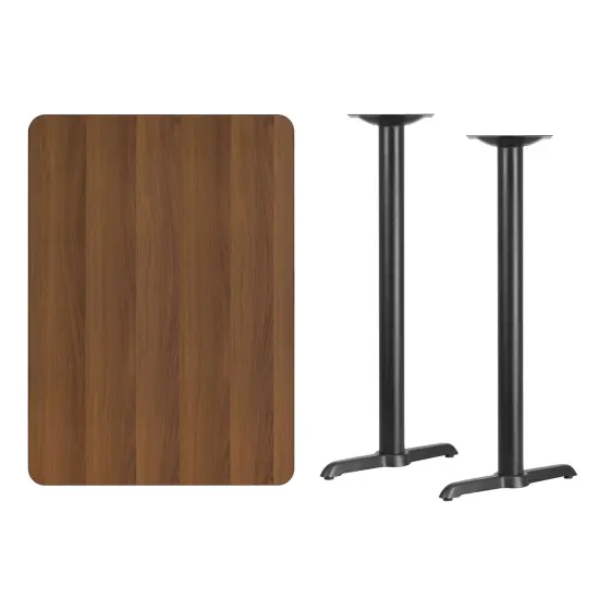 Emma and Oliver 30"x42" Rectangular Laminate Bar Table with 5"x22" Bases Walnut {3}