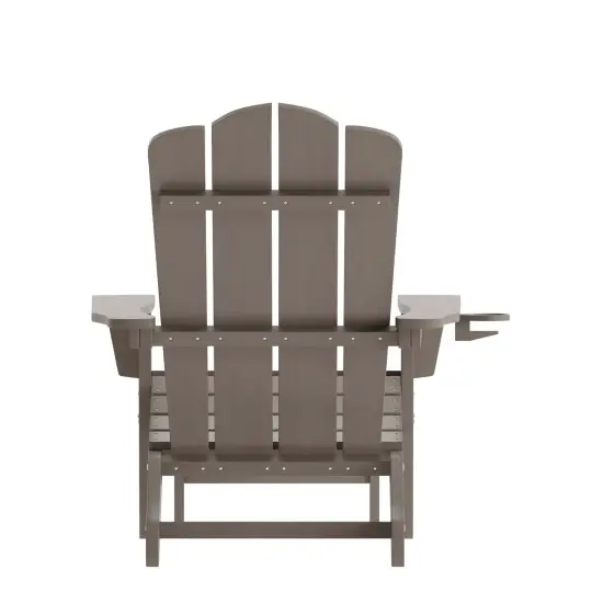 Merrick Lane Nassau Adirondack Chair with Cup Holder and Pull Out Ottoman, All-Weather HDPE Indoor/Outdoor Lounge Chair Gray {9}