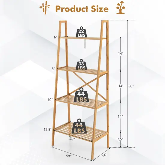 58 Inch 4-Tier Wicker Ladder Bookshelf-Natural {5}