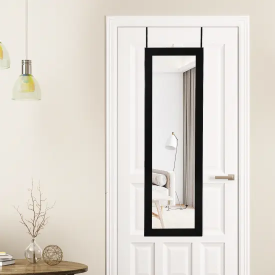 Lockable Wall Door Mounted Mirror Jewelry Cabinet with LED Lights Black {2}