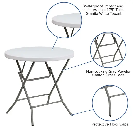 Emma and Oliver 2.63-Foot Round Plastic Folding Table Granite White {2}