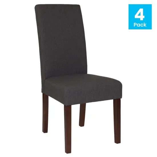 Merrick Lane Ellison Mid-Century Panel Back Parsons Accent Dining Chair - Set of 4 Black LeatherSoft {10}
