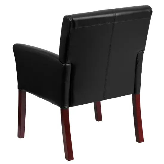 Emma and Oliver Faux Leather Executive Side Reception Chair with Mahogany Legs Black {4}
