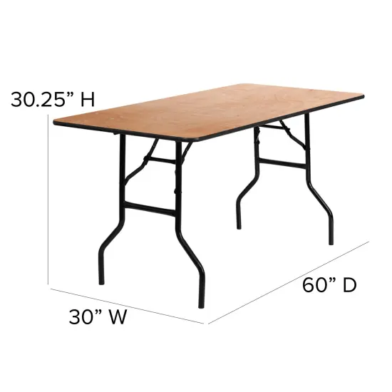 Emma and Oliver 5-Foot Rectangular Wood Folding Banquet Table with Clear Coated Finished Top Natural {5}