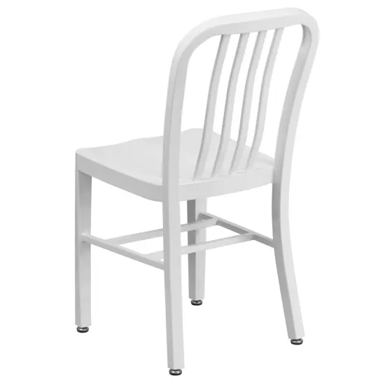 Merrick Lane Santorini 18 Inch Galvanized Steel Indoor/Outdoor Dining Chair with Slatted Back And Powder Coated Finish White {4}