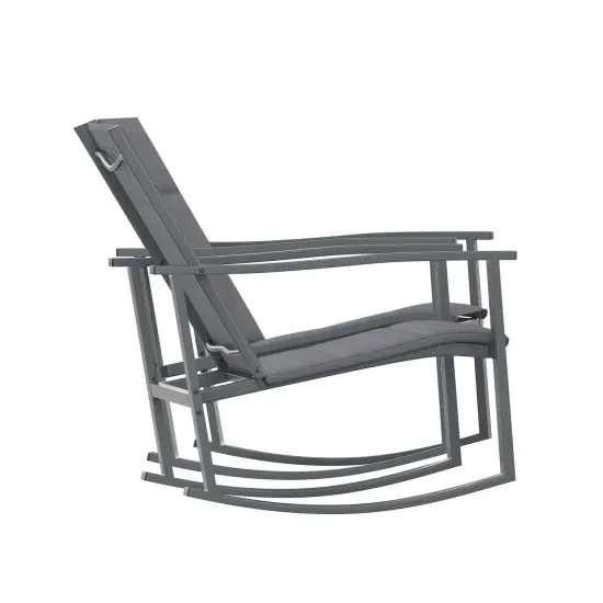 Merrick Lane Brevyn Set of 2 Flex Comfort Outdoor Rocking Chairs with Steel Frames Black {5}