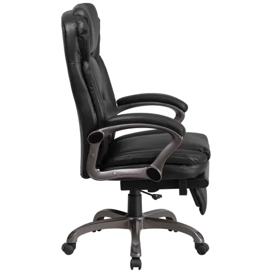 Emma and Oliver High Back Leather Executive Reclining Swivel Office Chair with Outer Lumbar Cushion and Arms Black {4}