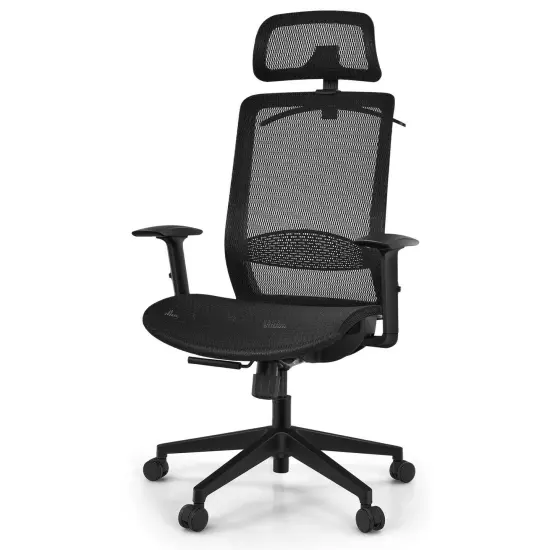 Height Adjustable Ergonomic High Back Mesh Office Chair with Hanger Grey {6}
