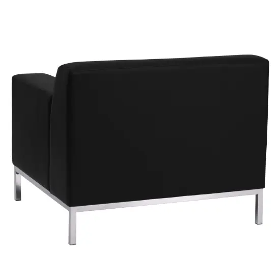 Emma and Oliver Contemporary Leather Chair with Line Stitching and Integrated Stainless Steel Frame Black {2}