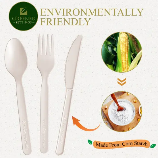 Compostable Disposable Plant Based Sealed Cutlery Packets (125 Sets) {5}