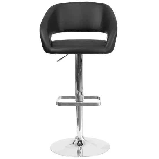 Merrick Lane Rothko Modern Bar Stool Rounded Mid-Back Stool With Height Adjustable Swivel Seat Black Vinyl {3}