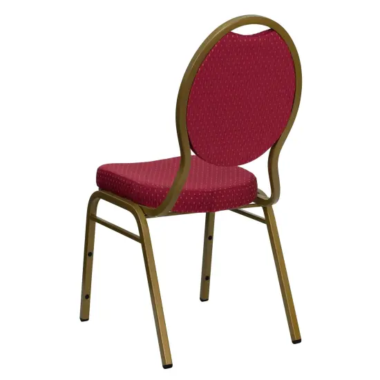 Emma and Oliver Teardrop Back Stacking Banquet Dining Chair BurgundyFab/Gold {4}