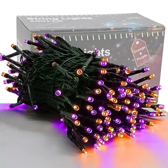 Halloween Lights, 66FT 200 LED Plug in Green Wire String Light, 8 Lighting Modes Waterproof Fairy Mini Lights for Indoor Outdoor Christmas Wedding Party Decorations (Orange & Purple) {2}