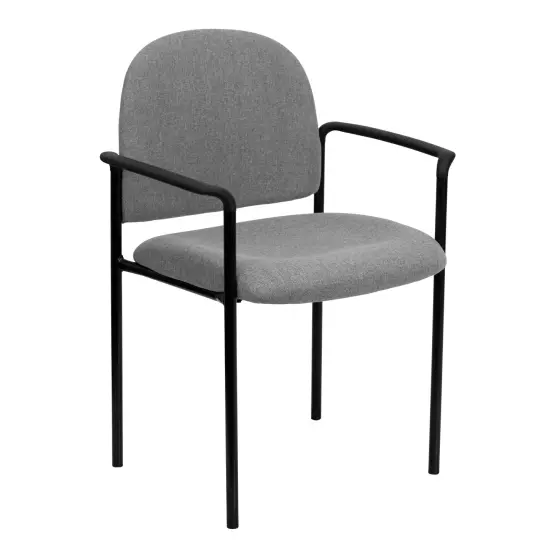 Emma and Oliver Comfort Stackable Steel Side Reception Chair with Arms Gray Fabric {1}