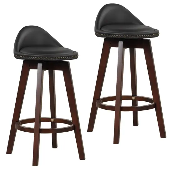2 Pieces Cushioned Swivel Bar Stool Set with Low Back and Footrest {1}