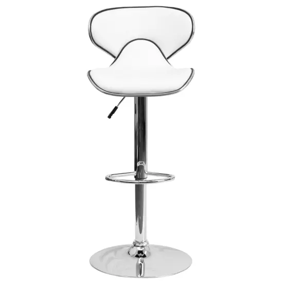 Emma and Oliver 2 Pack Contemporary Cozy Mid-Back Vinyl Adjustable Height Barstool with Chrome Base White {3}