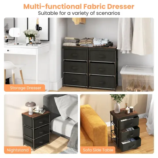 Rustic Brown 3 Fabric Drawer Storage Organizer with Sturdy Metal Frame for Bedroom or Hallway {6}