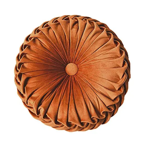 Elero Round Throw Pillow Velvet Home Decoration Pleated Cushion for Couch Chair Bed Car Orange {1}