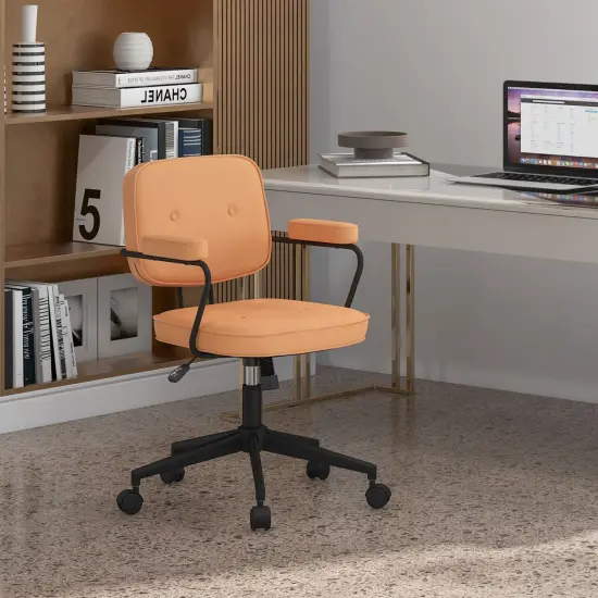 PU Leather Office Chair with Rocking Backrest and Ergonomic Armrest-Orange {5}