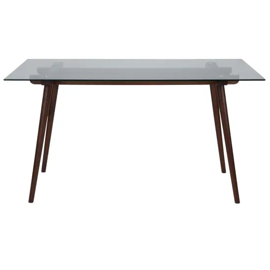 Merrick Lane Meriden 31.5" x 55" Rectangular Solid Wood Table with Glass Top Clear/Walnut {3}