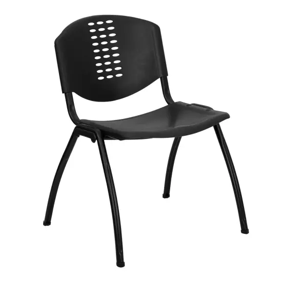 Emma and Oliver 880 lb. Capacity Plastic Stack Chair with Oval Cutout Back Black {1}
