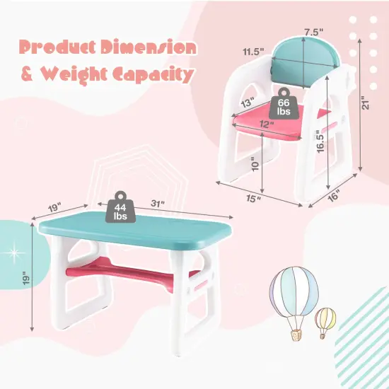 Kids Table and Chair Set with Building Blocks Blue {4}