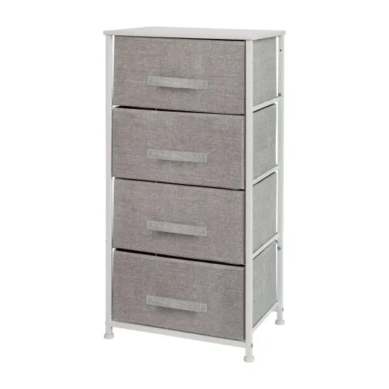 Emma and Oliver 4 Drawer Vertical Storage Dresser with Wood Top & Fabric Pull Drawers White/Gray {1}