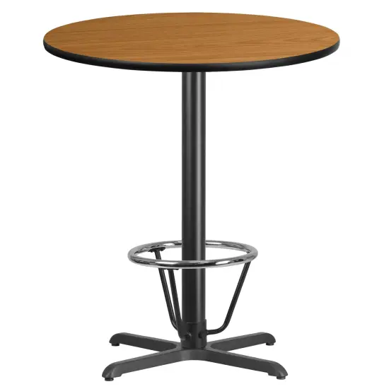 Emma and Oliver 36" Round Laminate Bar Table with 30"x30" Foot Ring Base Natural {1}