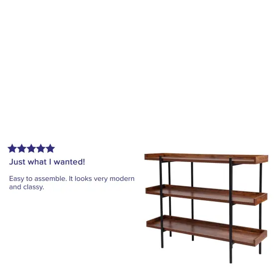 Merrick Lane Madison Industrial Style 3 Tiered Shelving Unit With Metal Frame and Raised Border - 35"H Rustic {4}