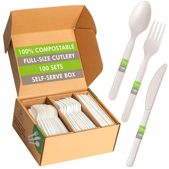 Compostable Disposable Plant Based Cutlery Set (100 Sets) {5}