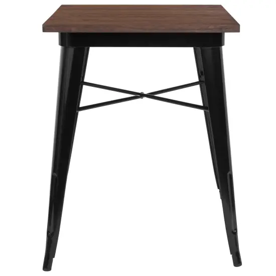 Merrick Lane Ardennes 23.5 Steel Indoor Contemporary Table With Square Rustic Wood Top Black {6}