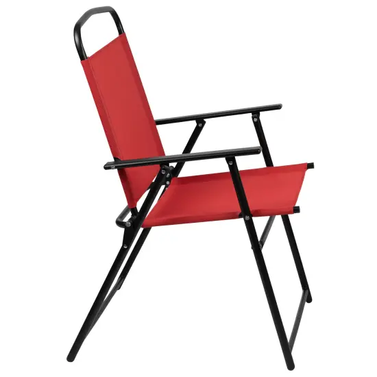 Emma and Oliver 6 Piece Patio Garden Set with Table, Umbrella and 4 Folding Chairs Red {5}