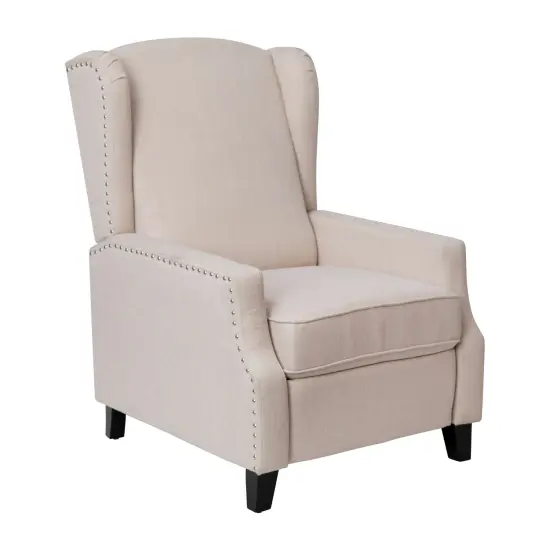 Merrick Lane Mauro Contemporary Pushback Recliner with Accent Nail Trim-Wingback Manual Recliner Cream {1}