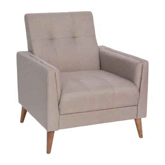 Merrick Lane Randolph Mid-Century Modern Armchair with Tufted Faux Linen Upholstery and Solid Wood Legs Taupe {2}