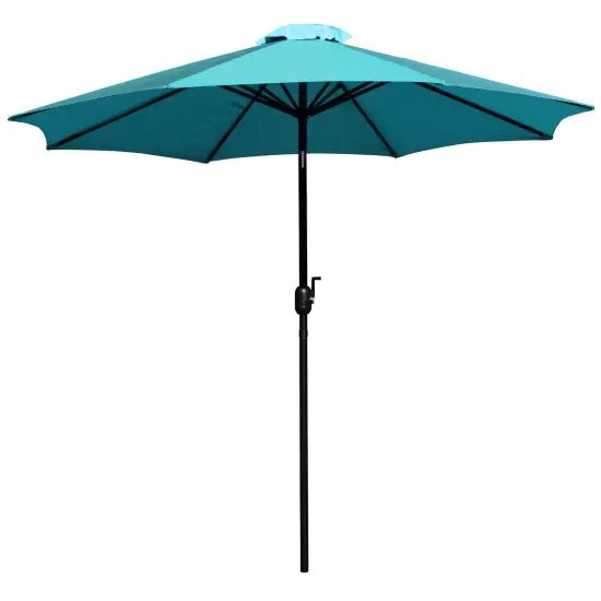 Merrick Lane Bali 9' Round UV Resistant Outdoor Patio Umbrella With Height Lever And 33° Push Button Tilt Teal {1}