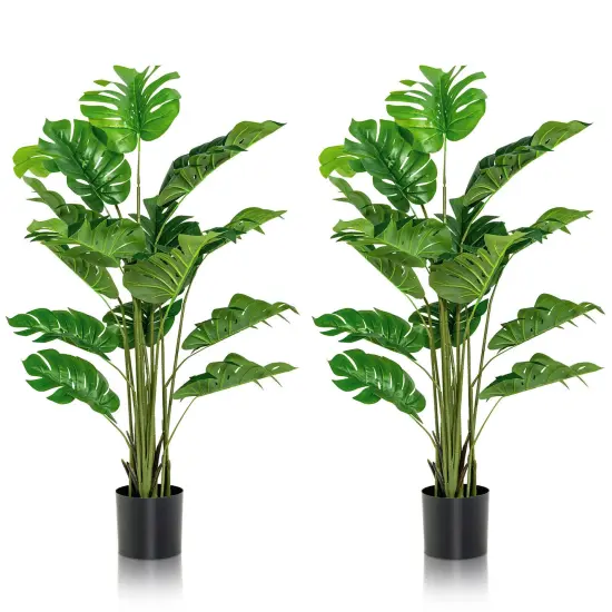 Green PEVA Plastic Monstera Artificial Tree 60 Inch with Cement Pot Set of 2 for Home and Office Decor {1}