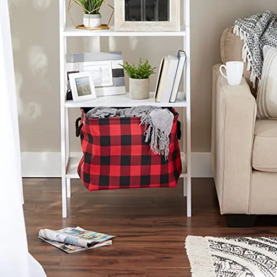 Check Storage Collection Collapsible Bin with Handles, Large Rectangle, 17.5x12x15, Red & Black {2}
