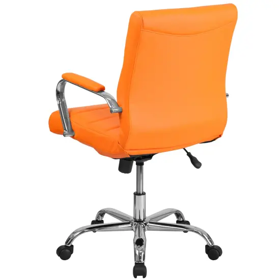 Emma and Oliver Mid-Back Vinyl Executive Swivel Office Chair with Chrome Base and Arms Orange {4}