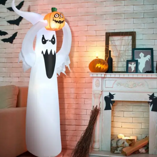 6' Halloween Inflatable Air Blown Ghost with Pumpkin {1}