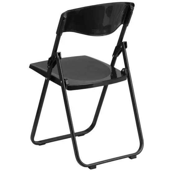 Emma and Oliver 2 Pack Commercial Event Plastic Folding Chair with Ganging Brackets Black {4}