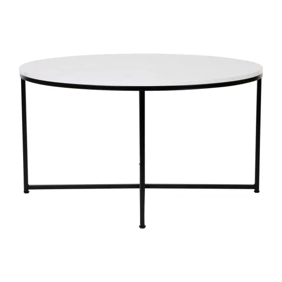 Merrick Lane Fairdale Round Coffee Table Set - 3 Piece Coffee Table Set with Crisscross Frame - Coffee Table & 2 End Tables White/Brushed Gold {7}