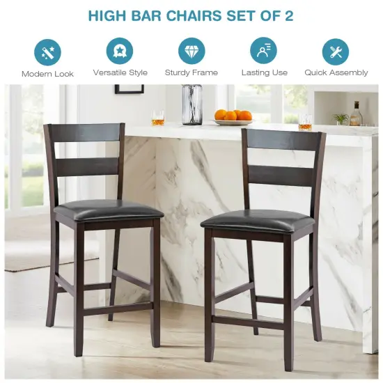 2-Pieces Upholstered Bar Stools Counter Height Chairs with PU Leather Cover {4}